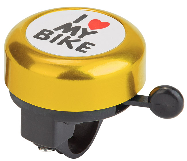 Звонок 45AE-02 "I love my bike" алюминий/пластик, чёрно-золотистый 210139